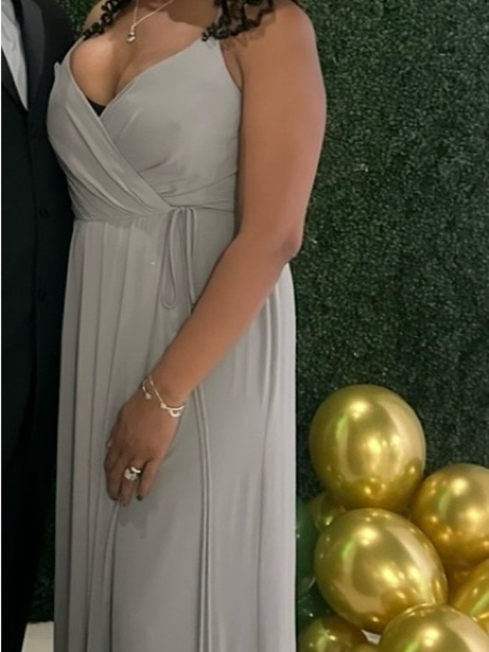 David’s Bridal Wrap Long Dress Light Gray
